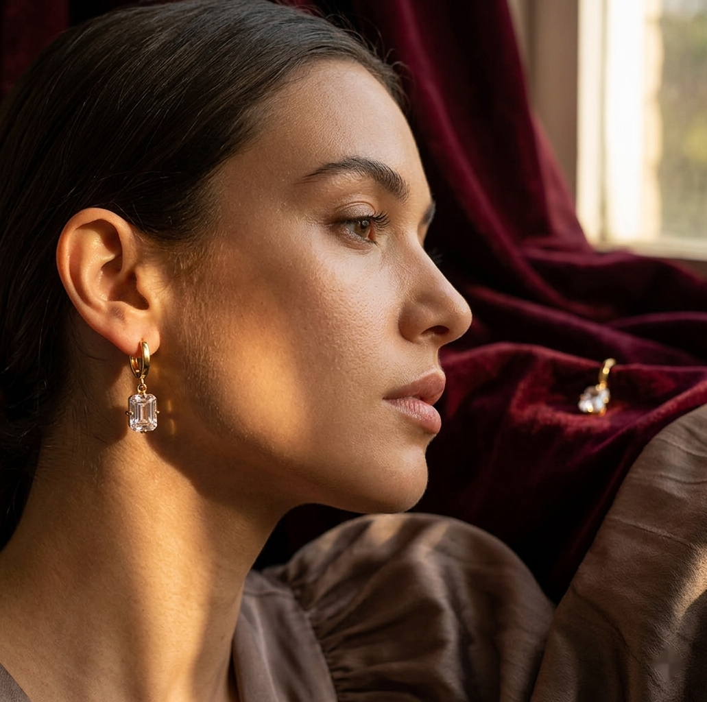 Emerald-Cut Drop Huggie Hoops Earrings