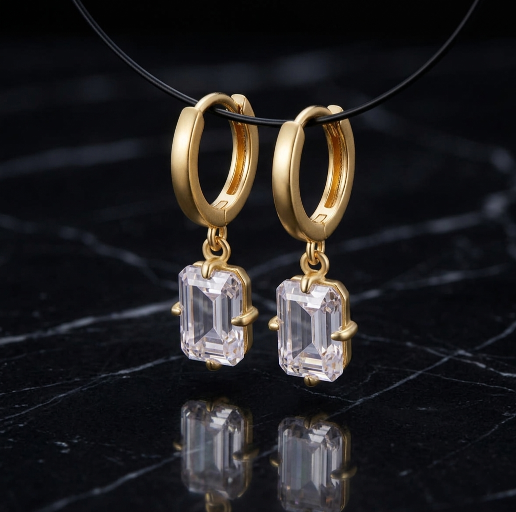 Emerald-Cut Drop Huggie Hoops Earrings