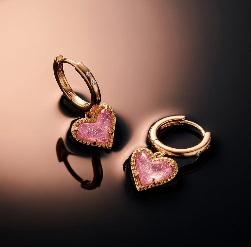Gold Birthstone Heart Charm Huggie Earrings