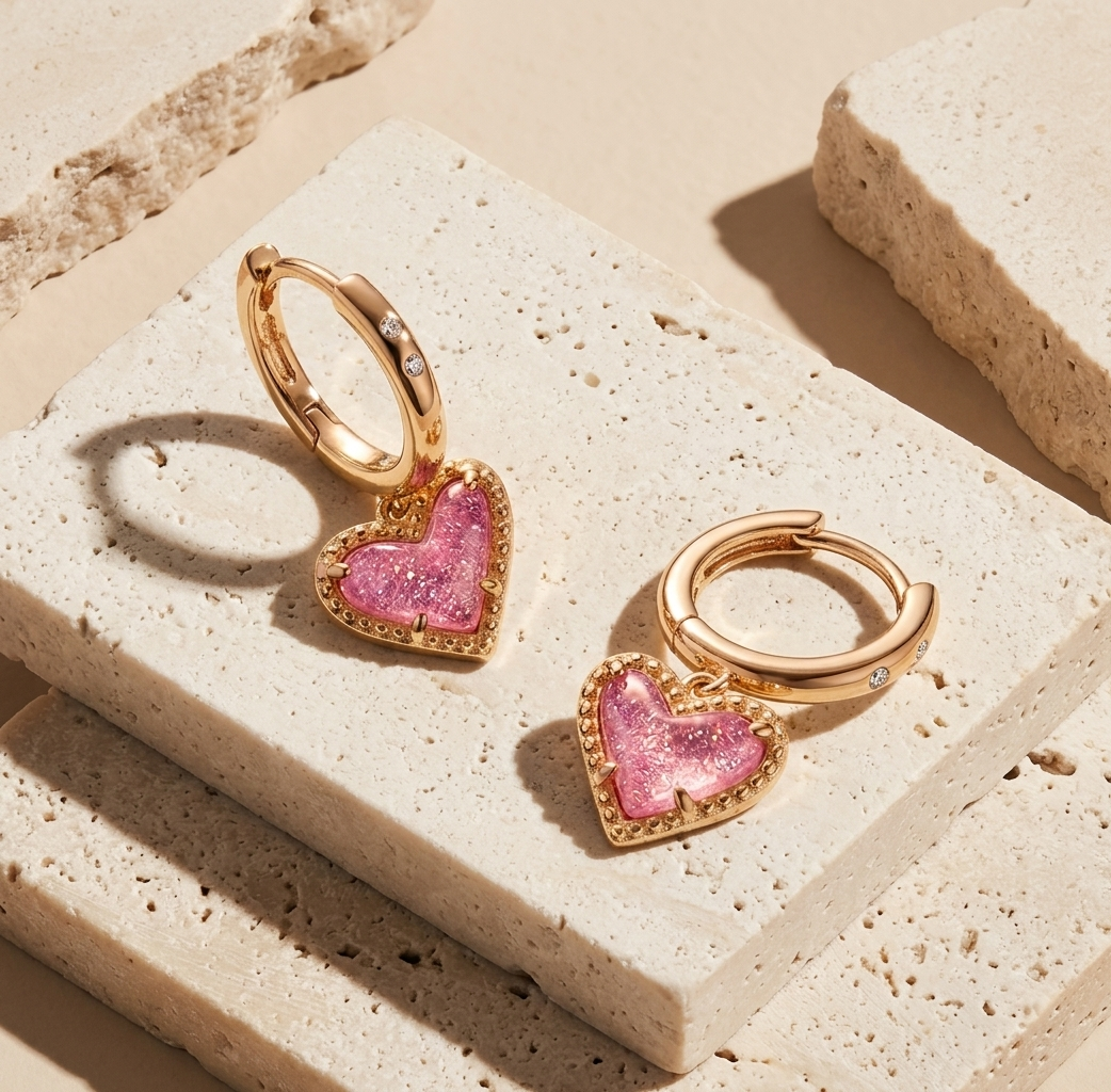 Gold Birthstone Heart Charm Huggie Earrings