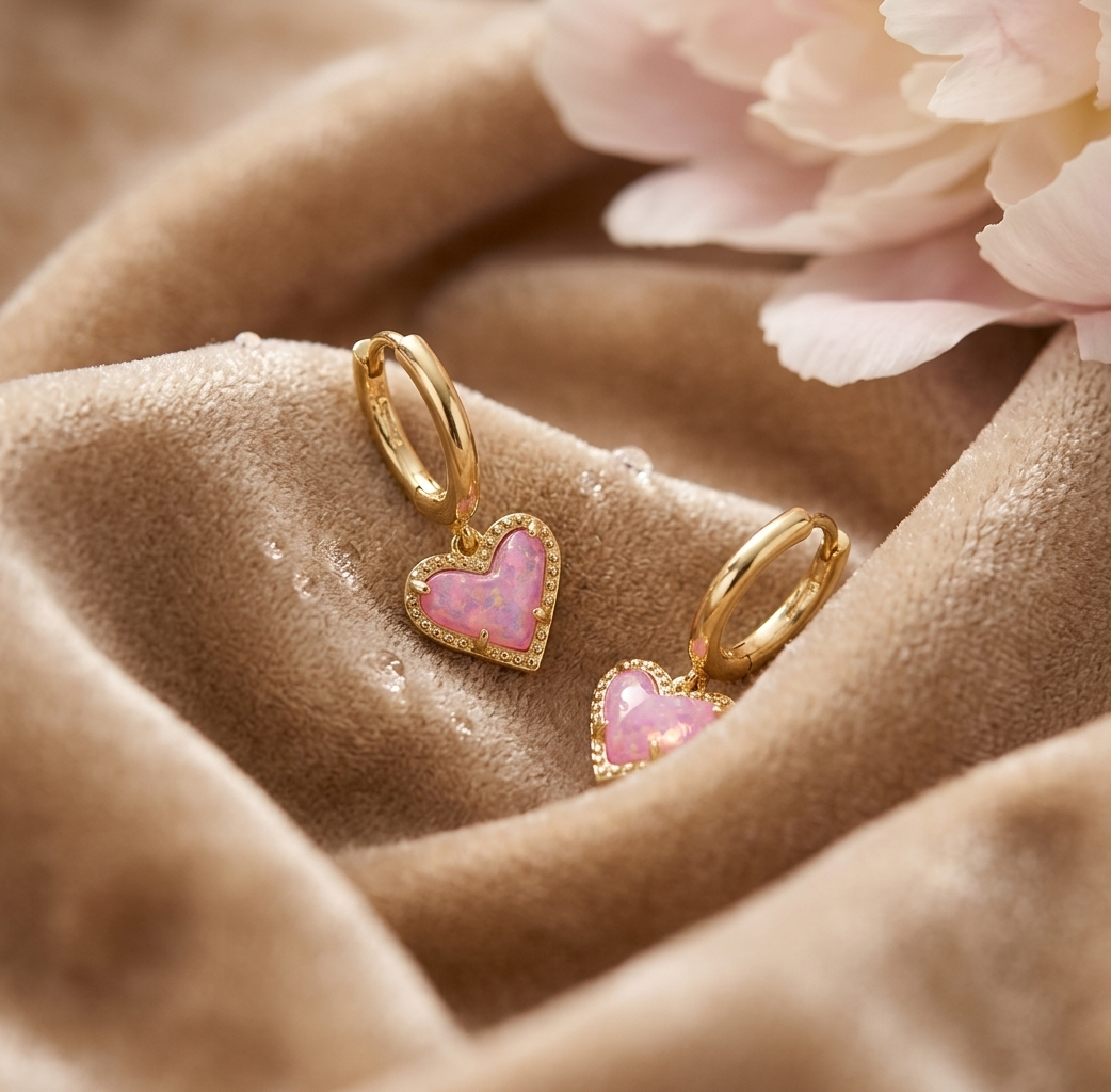 Gold Birthstone Heart Charm Huggie Earrings