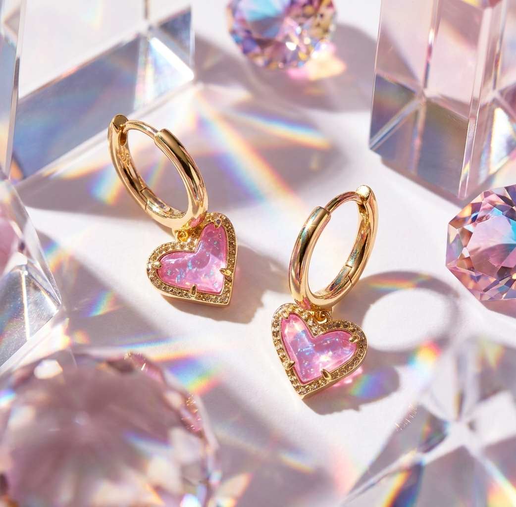 Gold Birthstone Heart Charm Huggie Earrings