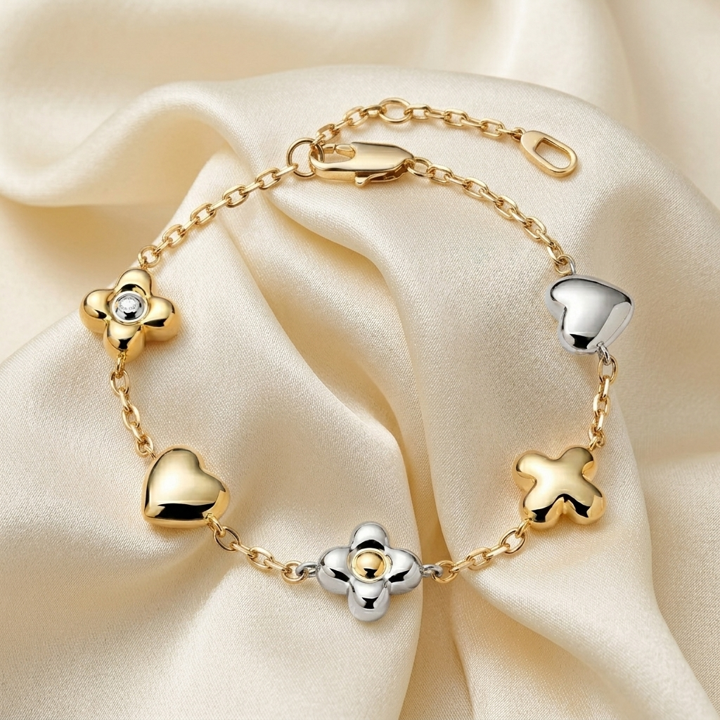 Gold Chunky Curb Link Heart Charm Bracelet