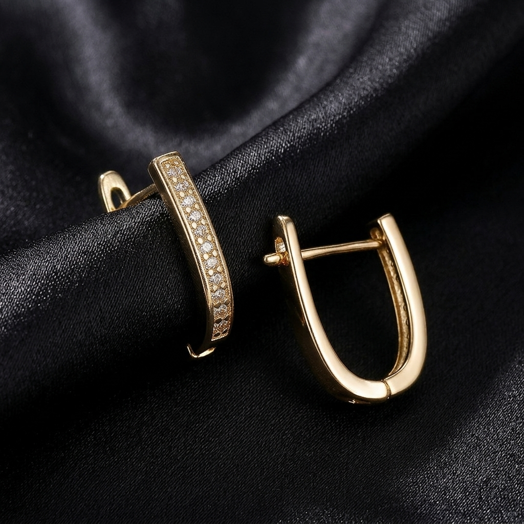 Gold Pave Crystal U-Shape Huggie Hoop Earrings