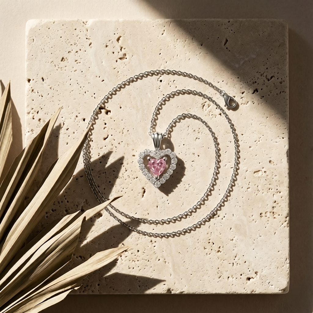 Heart in Heart Halo Birthstone Pendant