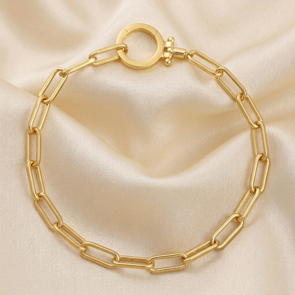 Gold Polished Paperclip Link Minimalist Chain Bracelet