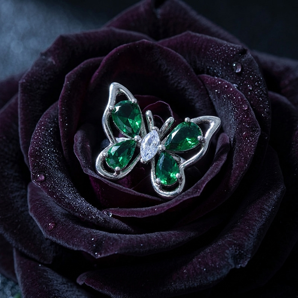 Silver Crystal Butterfly Birthstone Adjustable Statement Ring