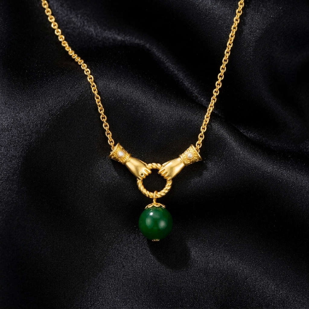 Gold Pear Cut Emerald Green Crystal Necklace