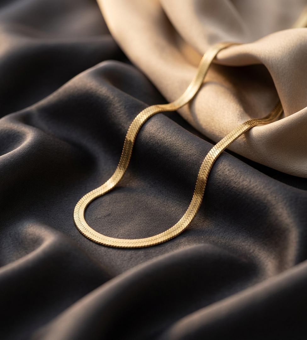 Gold Wide Herringbone Flat Snake Necklace
