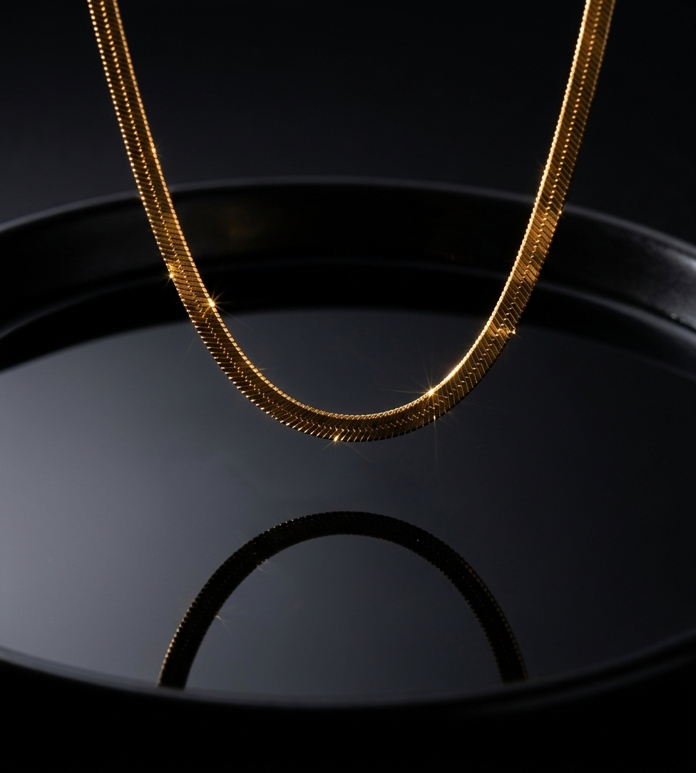 Gold Wide Herringbone Flat Snake Necklace