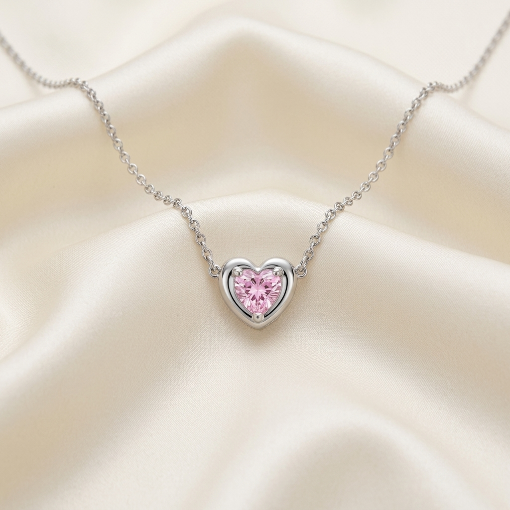 Puffy Heart Pendant Birthstone Necklace