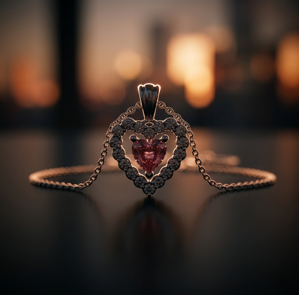 Heart in Heart Halo Birthstone Pendant