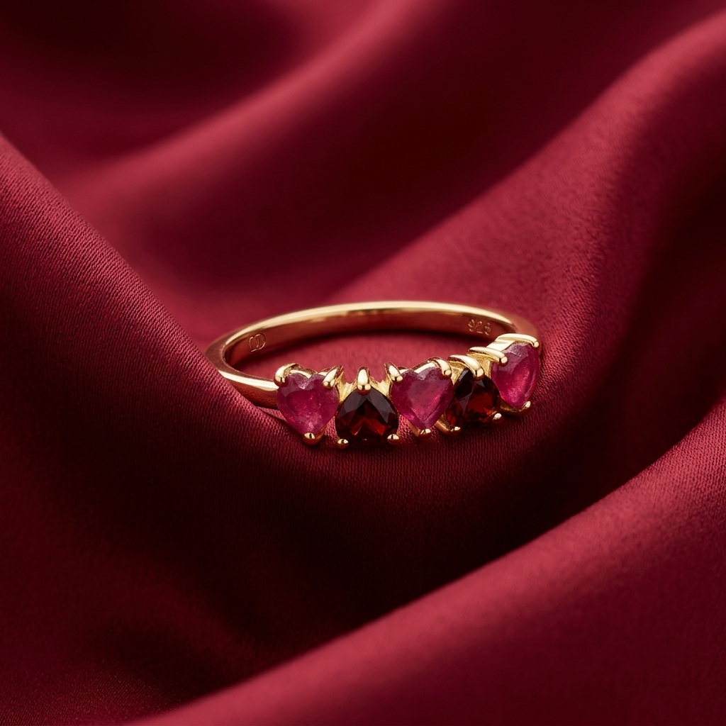 Ruby Garnet Heart Birthstone Ring