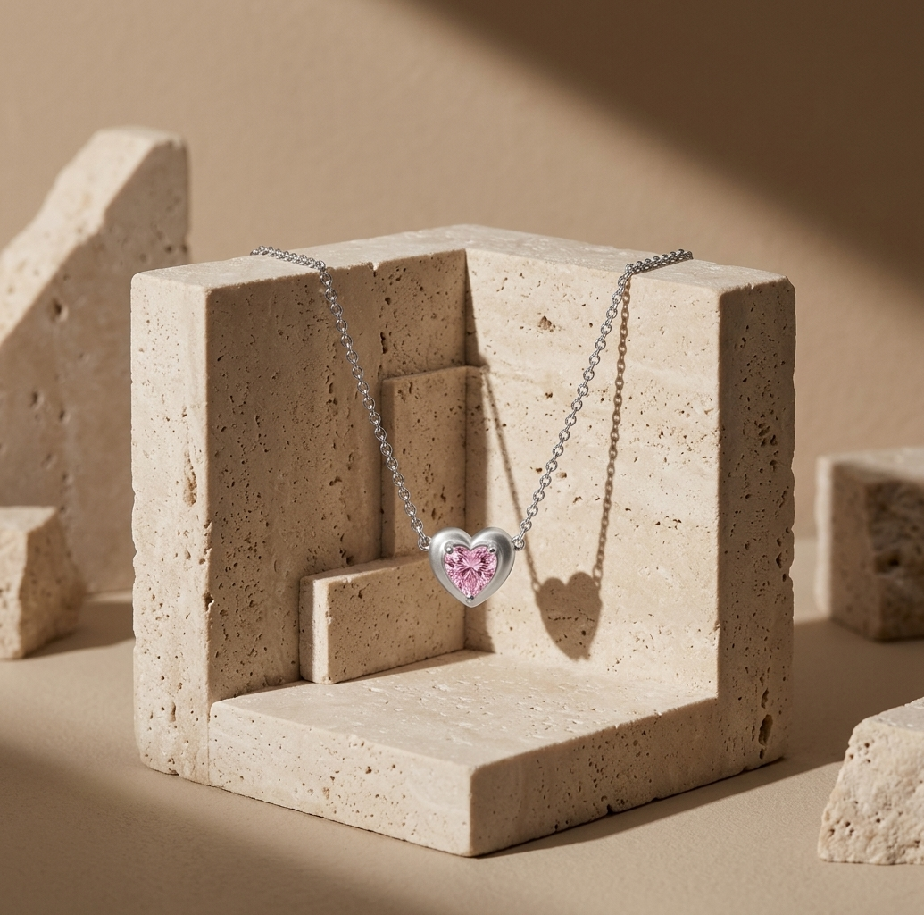 Puffy Heart Pendant Birthstone Necklace