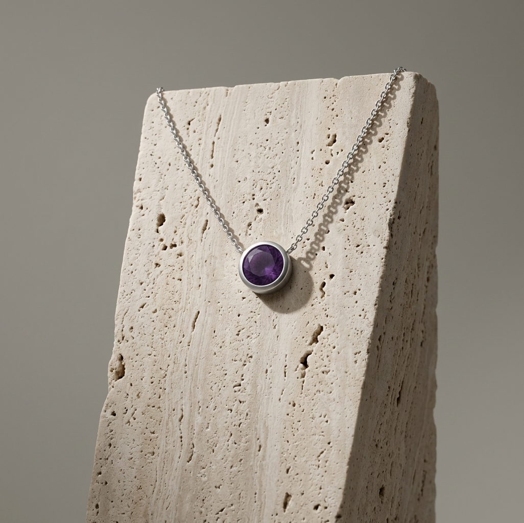 Silver Bezel Birthstone Gemstone Pendant