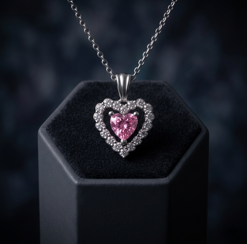Heart in Heart Halo Birthstone Pendant