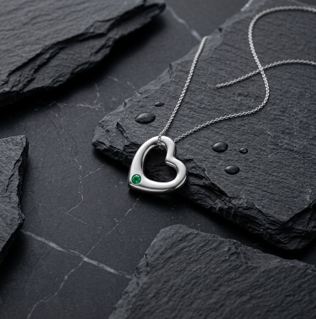 Floating Puffy Heart Birthstone Pendant