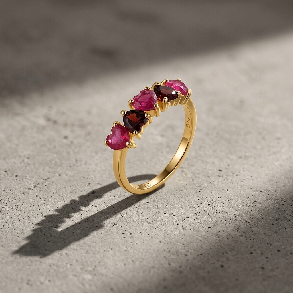 Ruby Garnet Heart Birthstone Ring