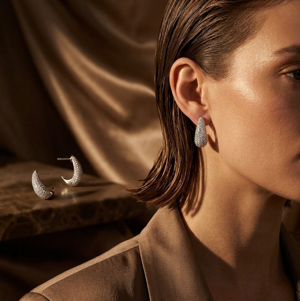 Teardrop Micro-Pavé Statement Studs Earrings