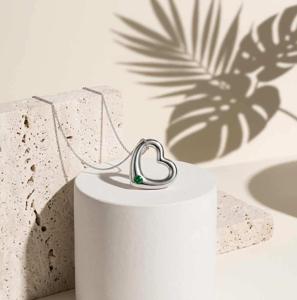Floating Puffy Heart Birthstone Pendant