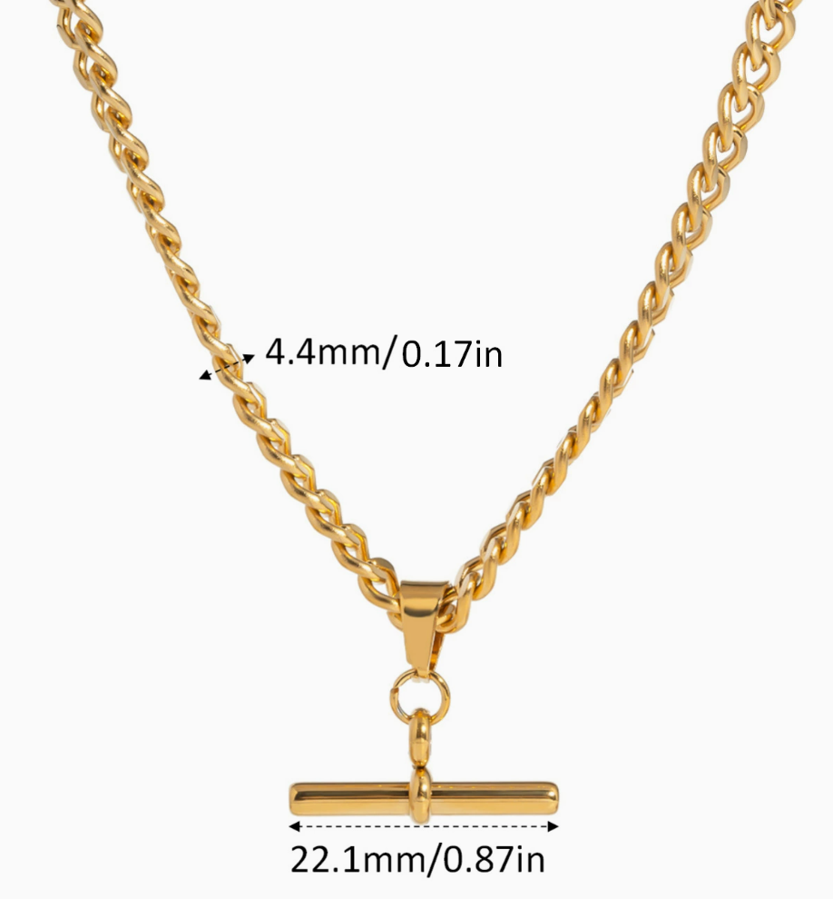 Gold Ridged T-Bar Front Toggle Chain Necklace
