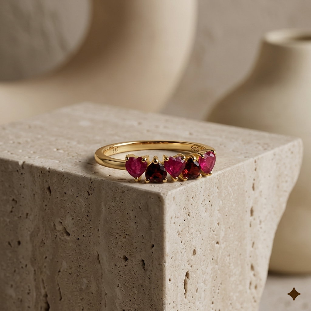 Ruby Garnet Heart Birthstone Ring