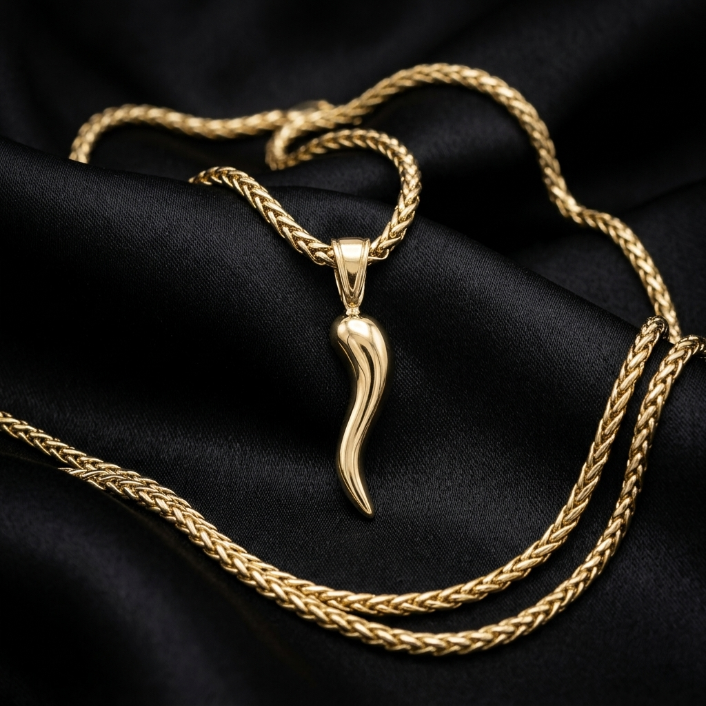 Gold Polished Italian Horn Protection Necklace
