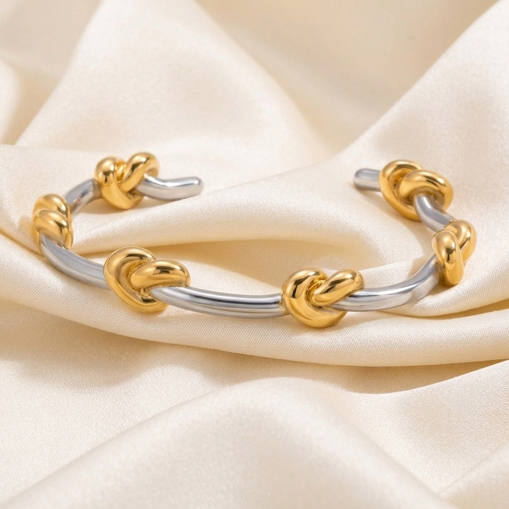 Gold Polished Love Knot Hinged Bangle Bracelet