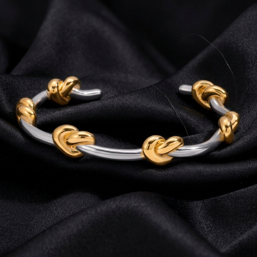Gold Polished Love Knot Hinged Bangle Bracelet