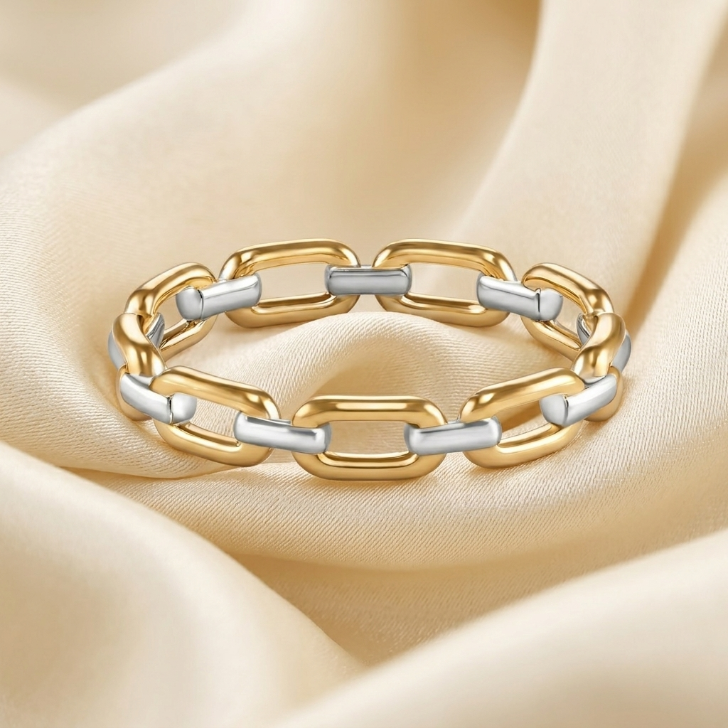Gold Textured Mixed Link Stackable Band Ring