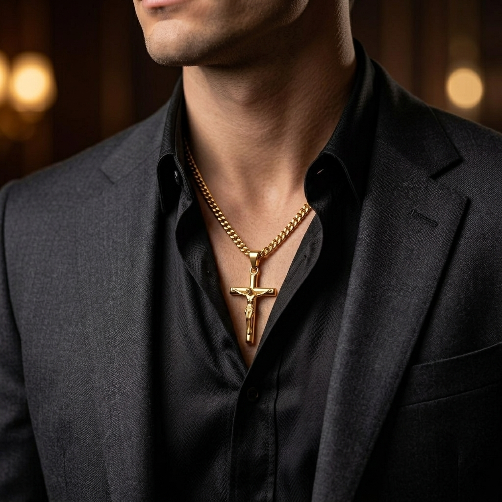 Gold Classic Crucifix Cross Pendant Necklace