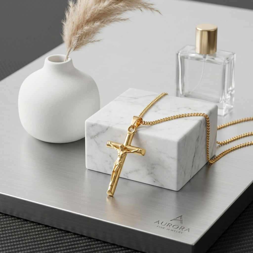 Gold Classic Crucifix Cross Pendant Necklace