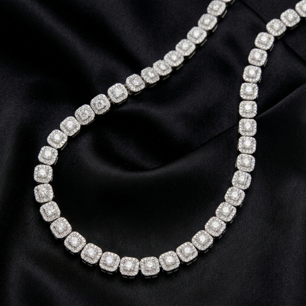 Silver Micro Pave Clustered Crystal Tennis Necklace