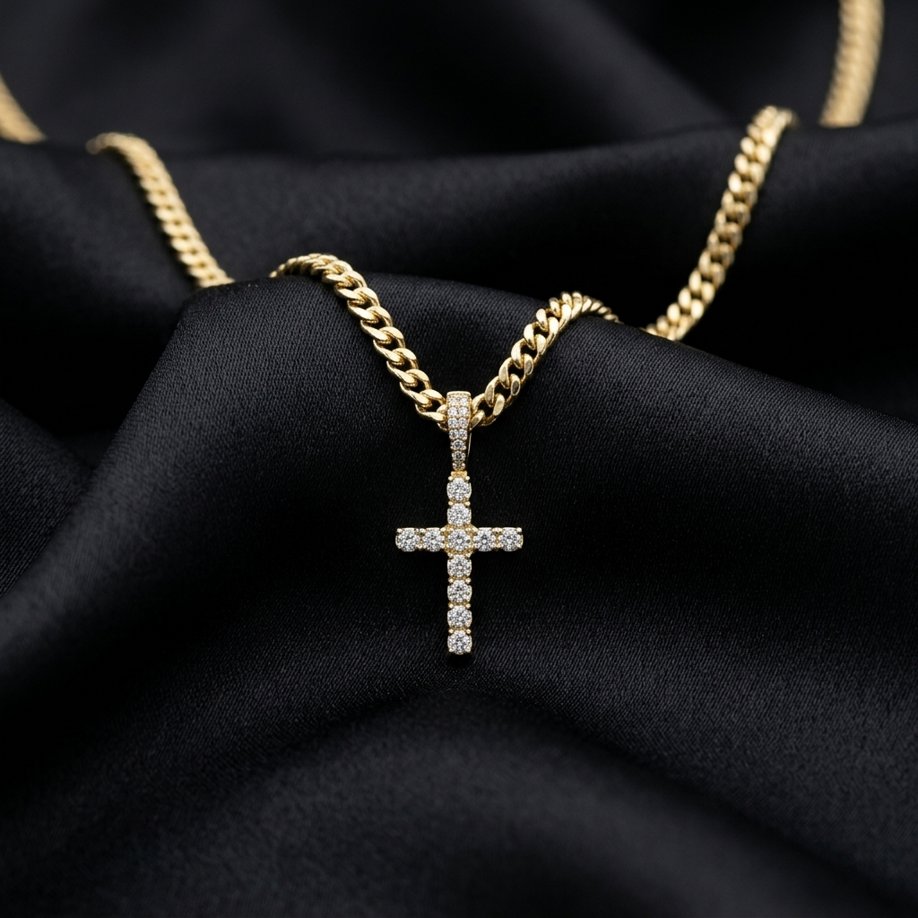 Micro Pave Crystal Iced Cross Necklace