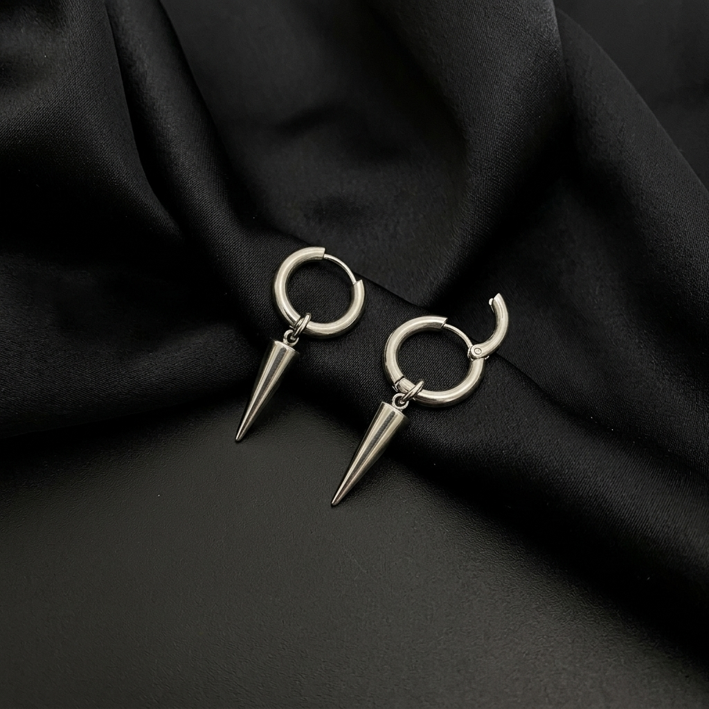 Silver Spike Dangle Huggie Hoop Earrings