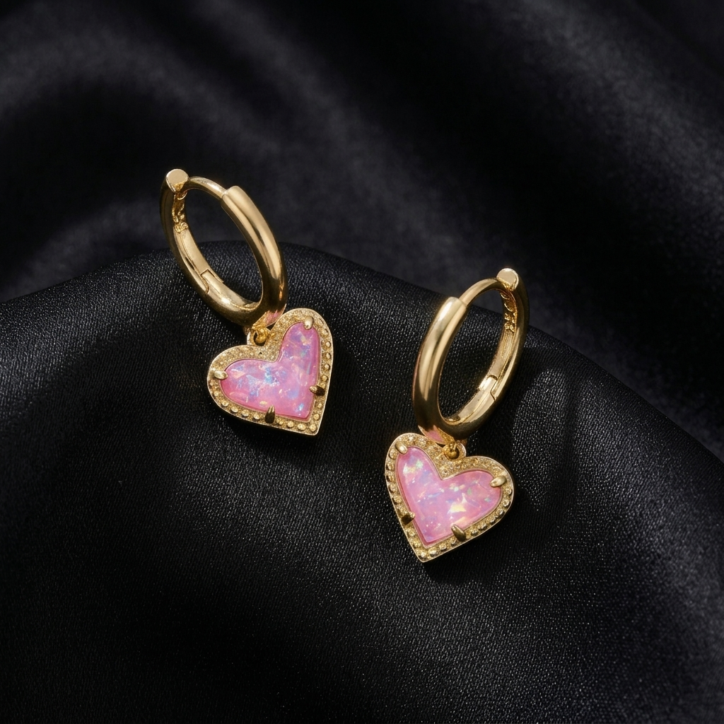 Gold Birthstone Heart Charm Huggie Earrings