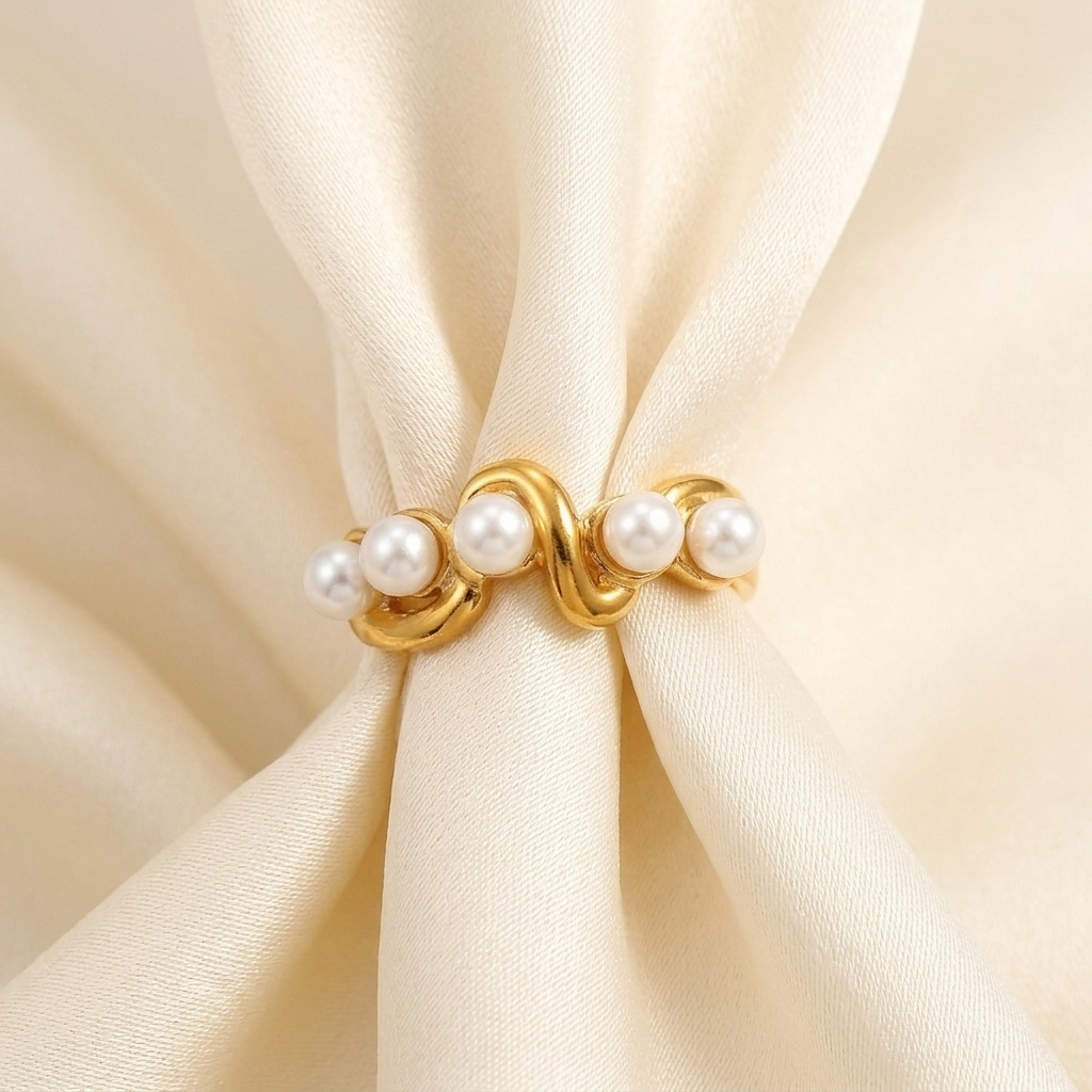 Gold Molten Pearl Twisted Textured Stacking Ring