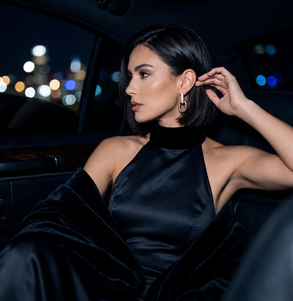Gold Pave Crystal Paperclip Link Drop Earrings