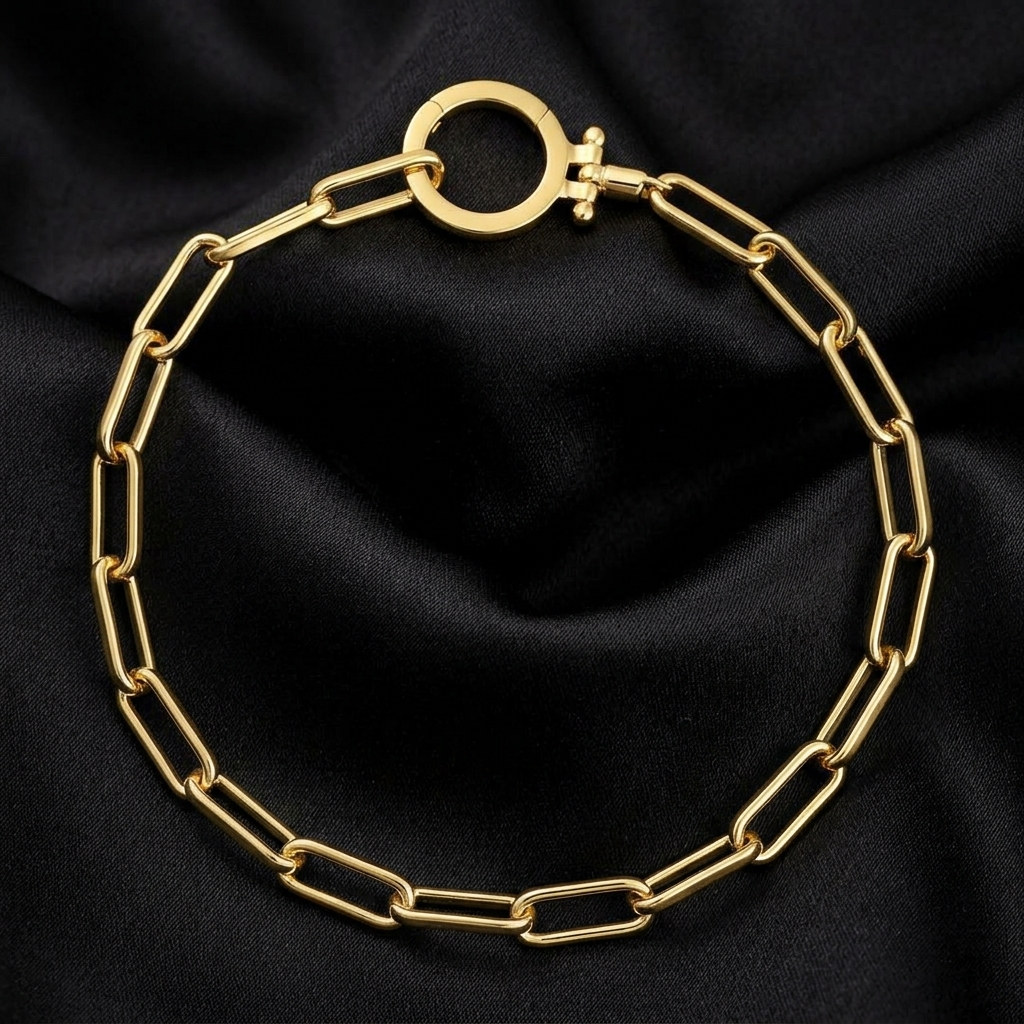 Gold Polished Paperclip Link Minimalist Chain Bracelet
