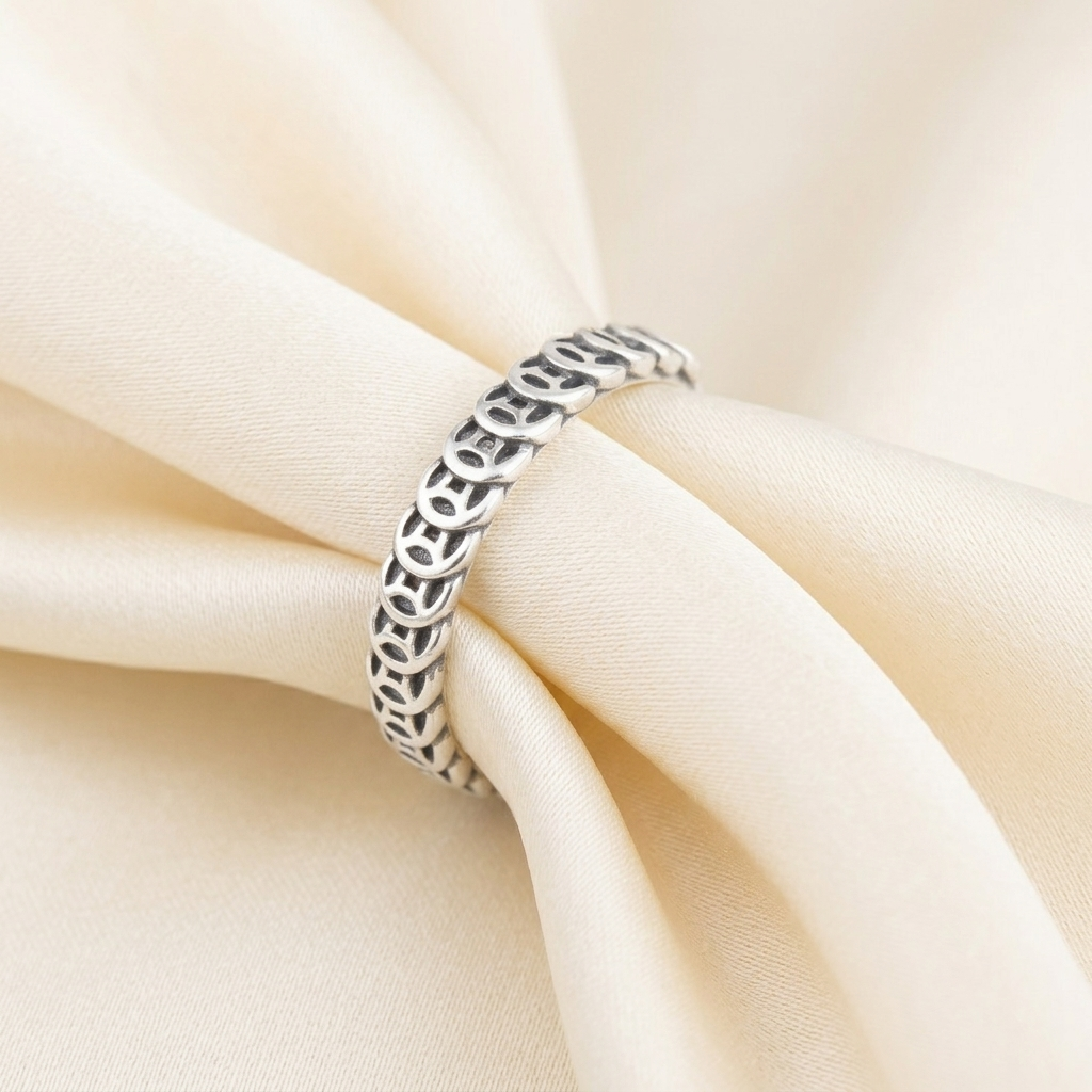 Textured Geometric Pattern Polished Band Ring