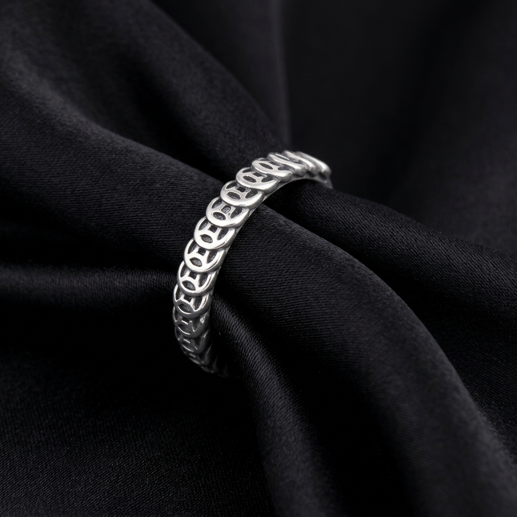 Textured Geometric Pattern Polished Band Ring