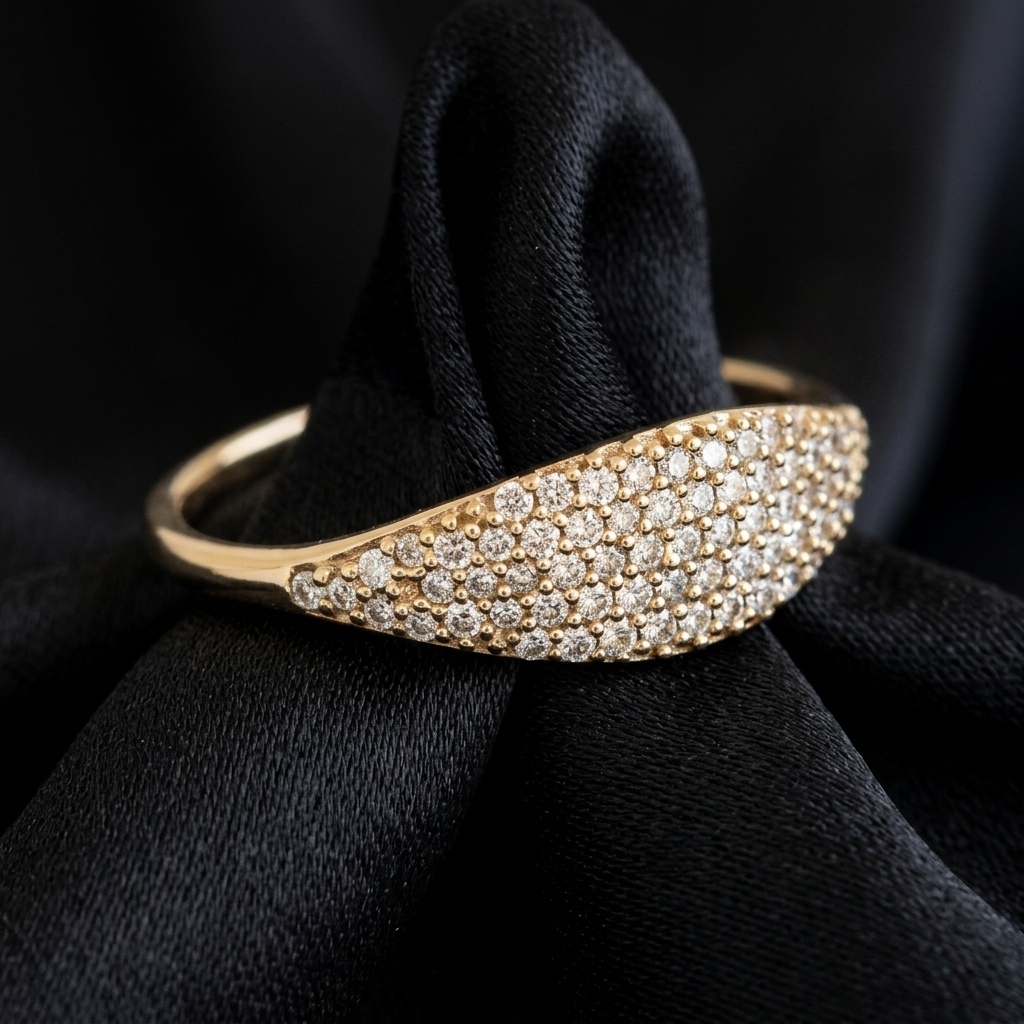Gold Slim Pave Crystal Oval Signet Ring