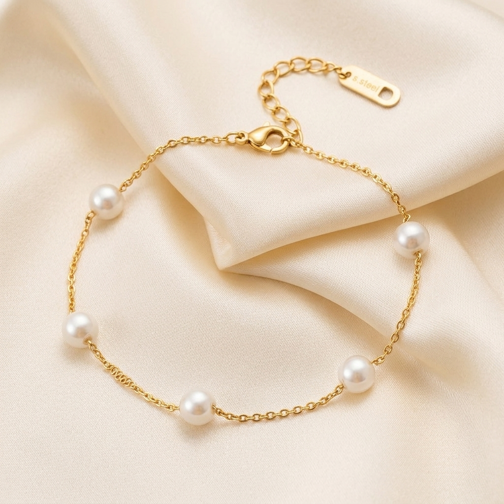 Gold Dainty Mother of Pearl Beaded Bracelet