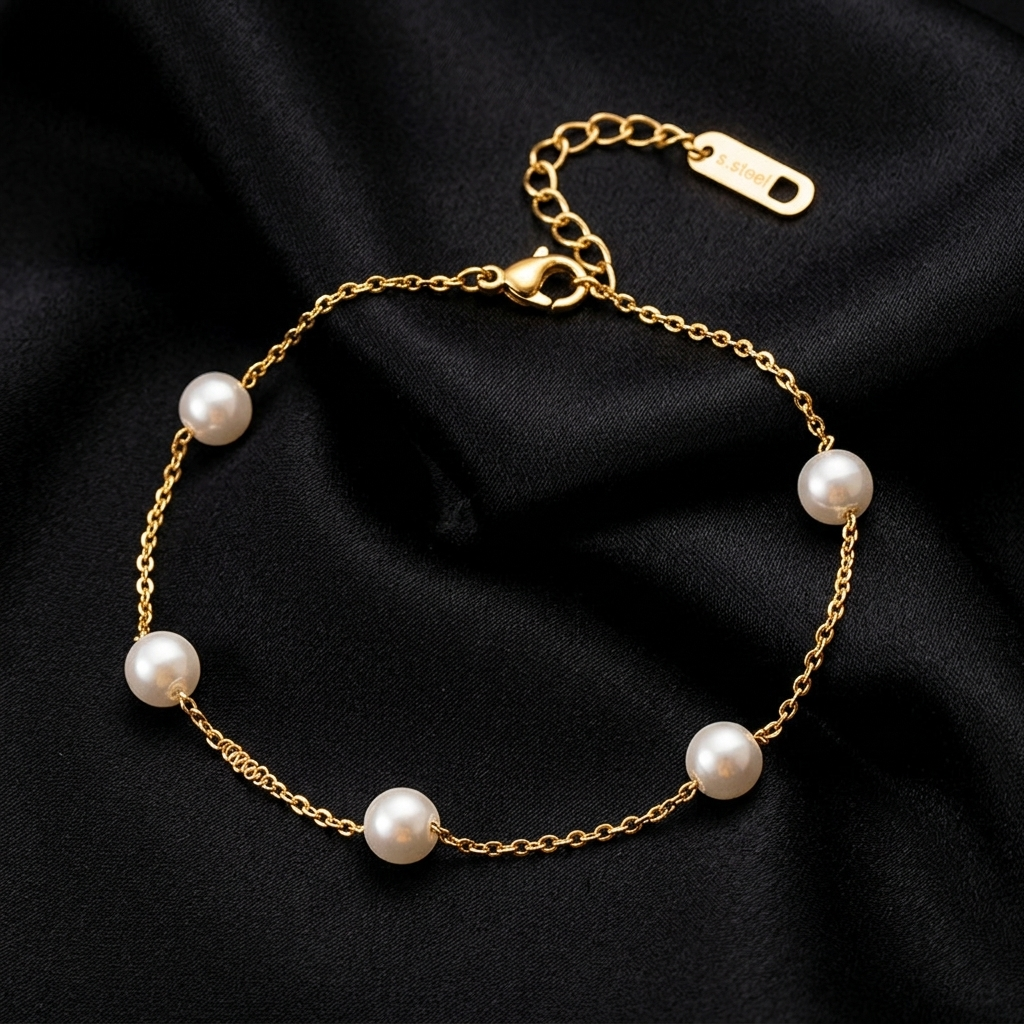 Gold Dainty Mother of Pearl Beaded Bracelet