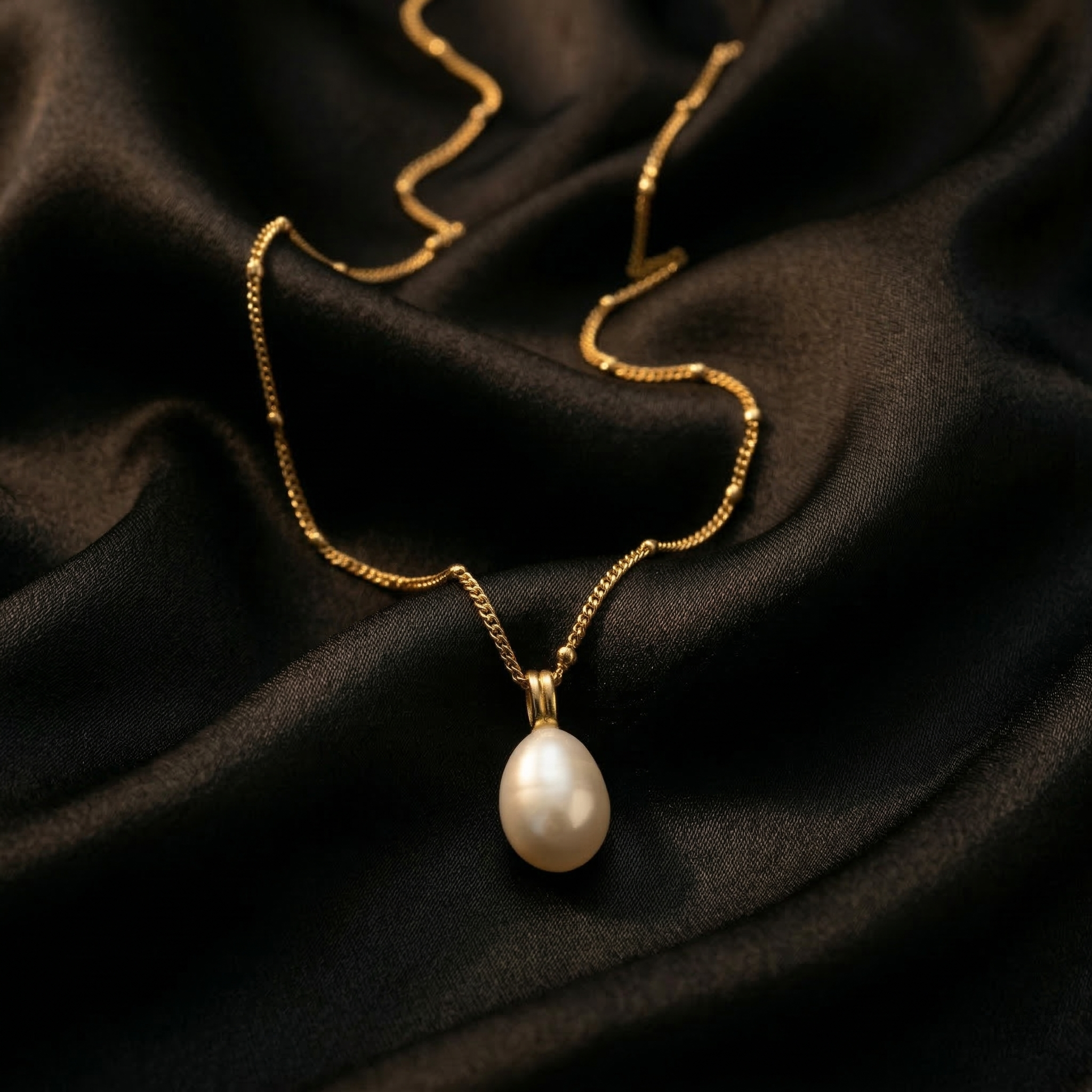 Gold Twisted Rope Chain Mother of Pearl Necklace