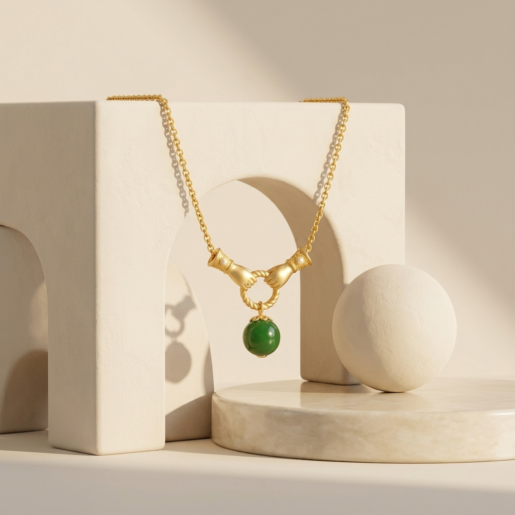 Gold Pear Cut Emerald Green Crystal Necklace