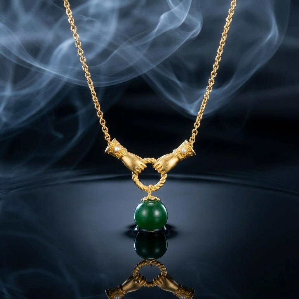 Gold Pear Cut Emerald Green Crystal Necklace