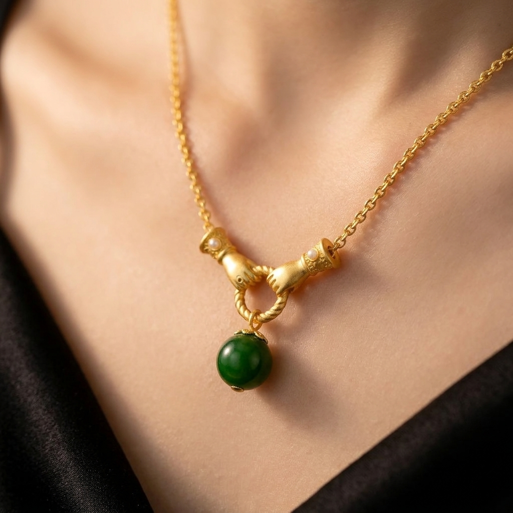 Gold Pear Cut Emerald Green Crystal Necklace