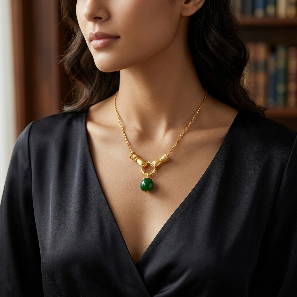 Gold Pear Cut Emerald Green Crystal Necklace