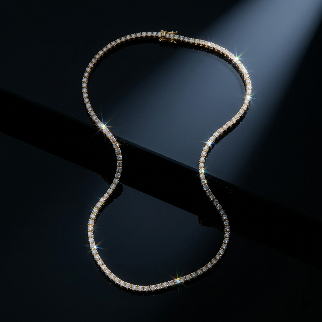 Silver Round Cut Sparkling Crystal Tennis Necklace